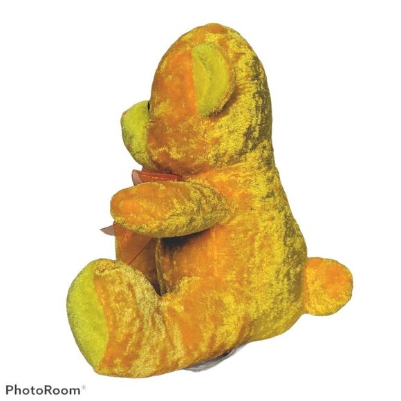 Kellytoy Orange Teddy Bear Plush with Bow 7.25" - Picture 4 of 6